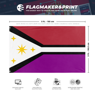 A mockup depicting custom flag specifications and measurements for 'custom flag'