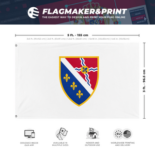 A mockup depicting custom flag specifications and measurements for 'Bosnian St.louis Flag'