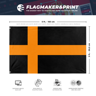 A mockup depicting custom flag specifications and measurements for 'Eyoia flag'