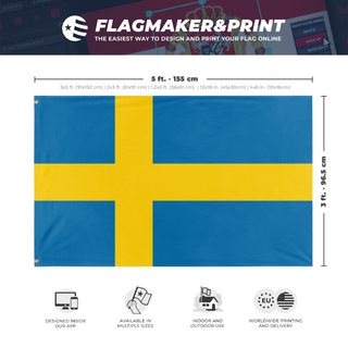 A mockup depicting custom flag specifications and measurements for 'yes flag'