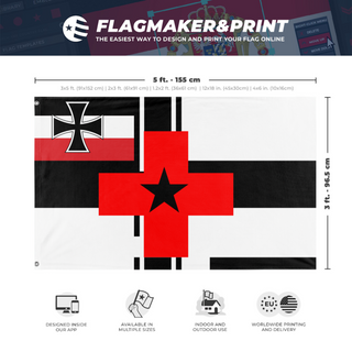A mockup depicting custom flag specifications and measurements for 'plus flag'