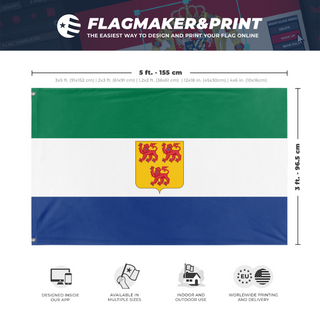 A mockup depicting custom flag specifications and measurements for 'Falxburg Federation flag'