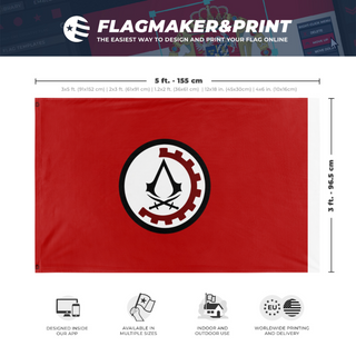 A mockup depicting custom flag specifications and measurements for 'Syndicate's flag'