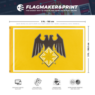 A mockup depicting custom flag specifications and measurements for 'Teutonnia Eagle flag'