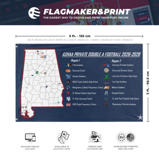 A mockup depicting custom flag specifications and measurements for 'ASHAADoubleA flag'
