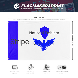 A mockup depicting custom flag specifications and measurements for 'Kazakhstan Blueprint flag'