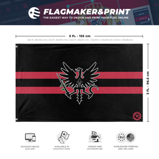 A mockup depicting custom flag specifications and measurements for 'National Syndicalist Union flag'