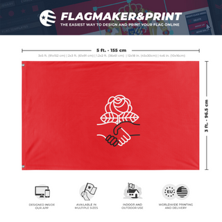 A mockup depicting custom flag specifications and measurements for 'DEMOCRATIC SOCIALISTS OF AMERICA flag'
