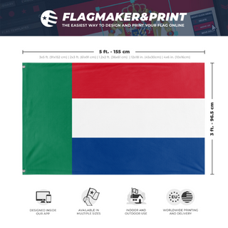 A mockup depicting custom flag specifications and measurements for 'Transvaal Vierkleur flag'