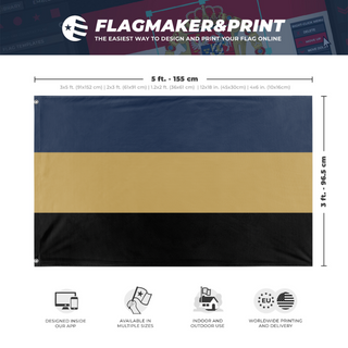 A mockup depicting custom flag specifications and measurements for 'Taurisian Flag'