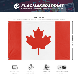 A mockup depicting custom flag specifications and measurements for 'Canada flag'
