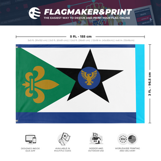 A mockup depicting custom flag specifications and measurements for 'liecko flag'