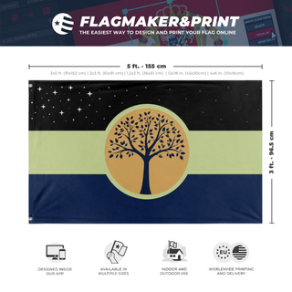 A mockup depicting custom flag specifications and measurements for 'FreeMars flag'