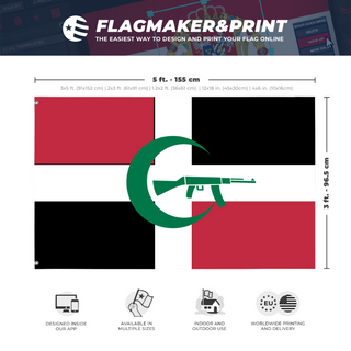 A mockup depicting custom flag specifications and measurements for 'West tunisia flag'