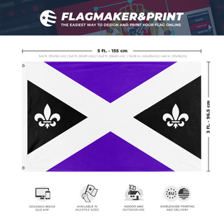 A mockup depicting custom flag specifications and measurements for 'Novian flag'