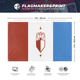 A mockup depicting custom flag specifications and measurements for 'Grand Duchy Of Pales flag'