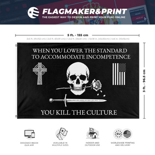 A mockup depicting custom flag specifications and measurements for 'The Standard flag'