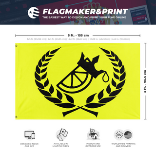 A mockup depicting custom flag specifications and measurements for 'LemonLegion flag'