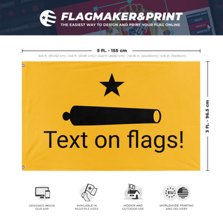 A mockup depicting custom flag specifications and measurements for 'Canon flag'