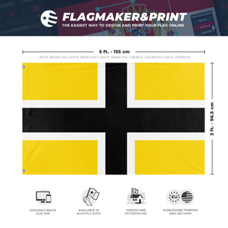 A mockup depicting custom flag specifications and measurements for 'Paleo Libertarian flag'