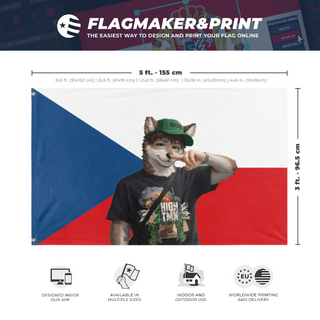 A mockup depicting custom flag specifications and measurements for 'furry smokedab flag'
