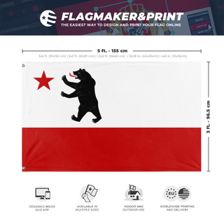 A mockup depicting custom flag specifications and measurements for 'Original California flag'