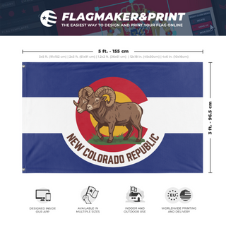 A mockup depicting custom flag specifications and measurements for 'New Colorado Republic flag'