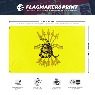 A mockup depicting custom flag specifications and measurements for 'Neo Libertarian Falangalist flag'