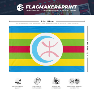 A mockup depicting custom flag specifications and measurements for 'MENA Trans Pride flag'