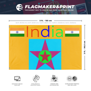 A mockup depicting custom flag specifications and measurements for 'T flag'