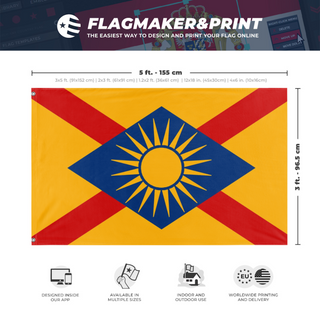A mockup depicting custom flag specifications and measurements for 'LatinAmerica flag'