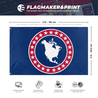 A mockup depicting custom flag specifications and measurements for 'NA flag'