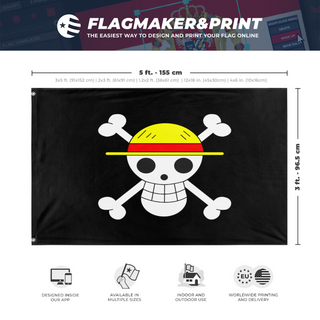 A mockup depicting custom flag specifications and measurements for 'The Wheat Hats flag'