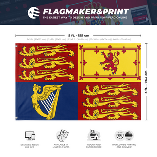 A mockup depicting custom flag specifications and measurements for 'British Royal Standard flag'