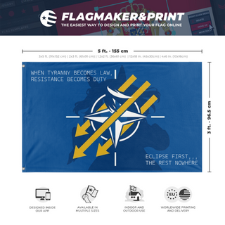 A mockup depicting custom flag specifications and measurements for 'Maritime Horse flag'
