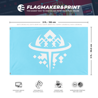 A mockup depicting custom flag specifications and measurements for 'TEMPUS flag'