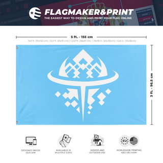 A mockup depicting custom flag specifications and measurements for 'TEMPUS 2 flag'