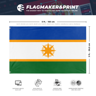 A mockup depicting custom flag specifications and measurements for 'Poria flag'