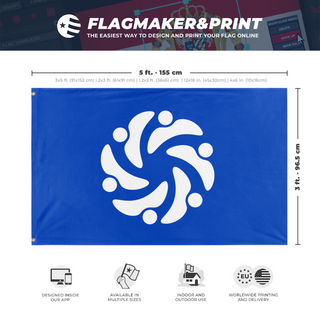 A mockup depicting custom flag specifications and measurements for 'Global Progressive Movement USA flag'
