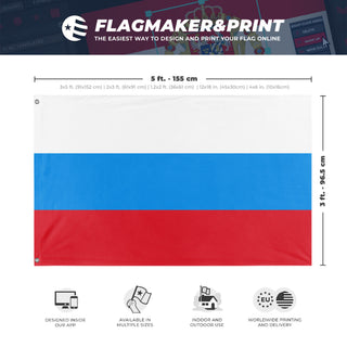 A mockup depicting custom flag specifications and measurements for '1991-1993 Russia flag'