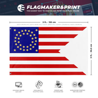 A mockup depicting custom flag specifications and measurements for '35-Star Civil War Flag'
