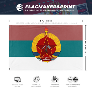 A mockup depicting custom flag specifications and measurements for 'AFR Druznoslavia flag'