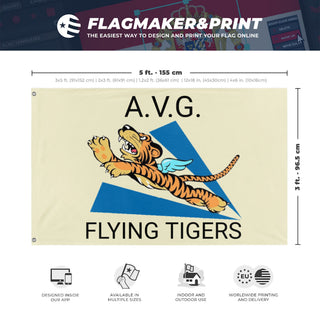 A mockup depicting custom flag specifications and measurements for 'AVG flag'
