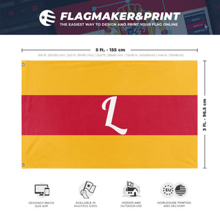 A mockup depicting custom flag specifications and measurements for 'A. A. Low/Brother flag'