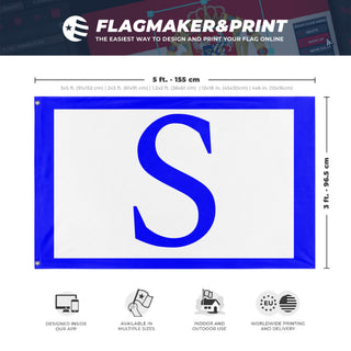 A mockup depicting custom flag specifications and measurements for 'A. D. Stathatos flag'