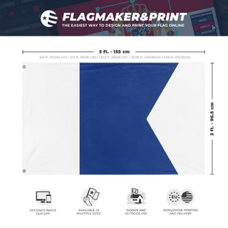 A mockup depicting custom flag specifications and measurements for 'A flag'