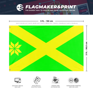 A mockup depicting custom flag specifications and measurements for 'Aa en Hunze flag'