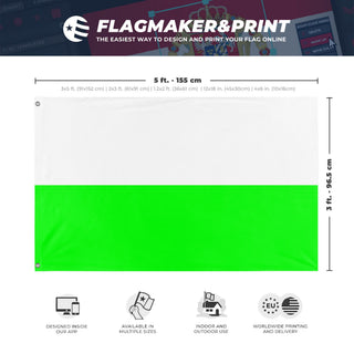 A mockup depicting custom flag specifications and measurements for 'Aalten flag'