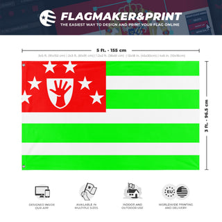 A mockup depicting custom flag specifications and measurements for 'Abkhazia flag'