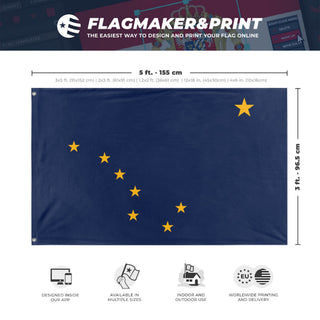 A mockup depicting custom flag specifications and measurements for 'Alaska State Flag'